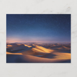 Starry Night Over Golden Desert Dunes Landscape Postcard