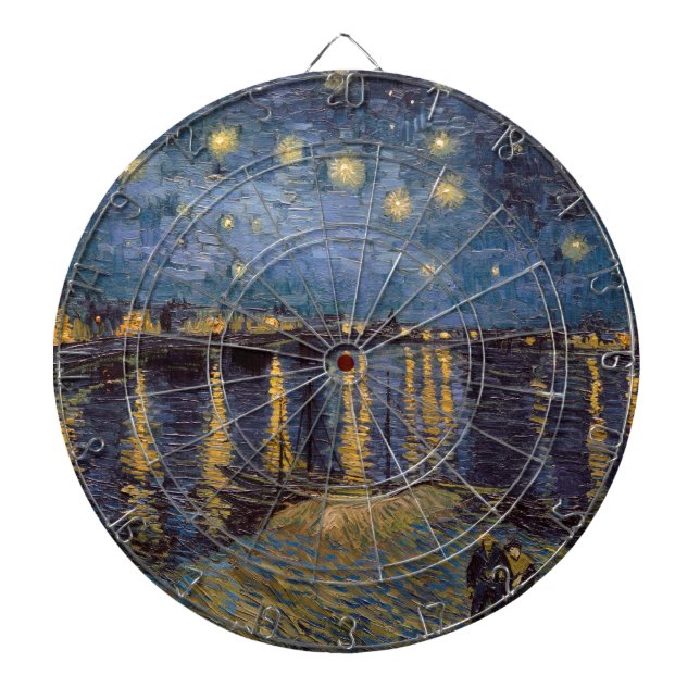 Starry Night Over Rhone River by Vincent Van Gogh Dartboard (Front)
