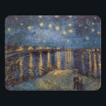 Starry Night Over Rhone River by Vincent Van Gogh Door Sign<br><div class="desc">Dreamlike story inspired by Vincent Van Gogh's Night Over the Rhône: The air hummed with the low thrum of the river, a lullaby that lulled the senses. Two figures, their faces obscured by the soft glow of the gas lamps, strolled along the riverbank. They moved with a gentle sway, as...</div>