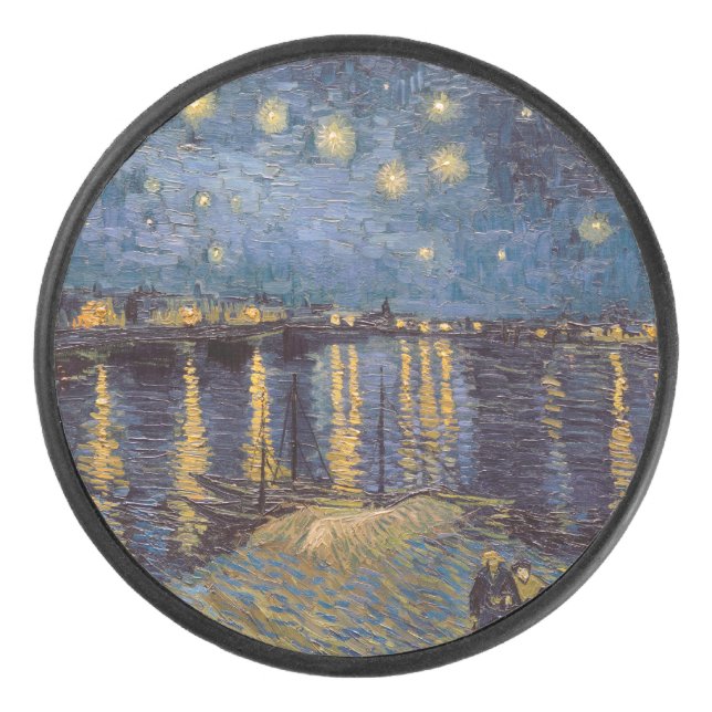 Starry Night Over Rhone River by Vincent Van Gogh Hockey Puck (Front)