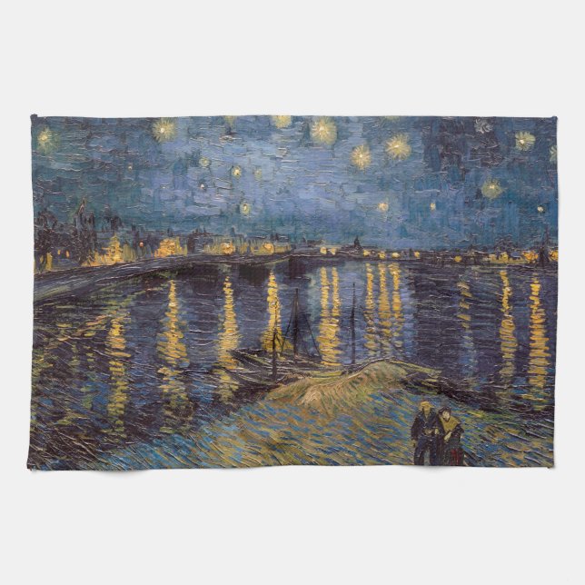 Starry Night Over Rhone River by Vincent Van Gogh Kitchen Towel (Horizontal)