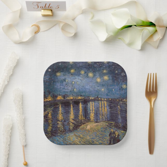 Starry Night Over Rhone River by Vincent Van Gogh Paper Plate (Wedding)