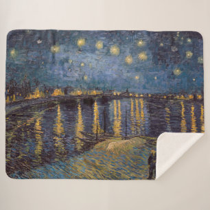 Starry Night Over Rhone River by Vincent Van Gogh Sherpa Blanket