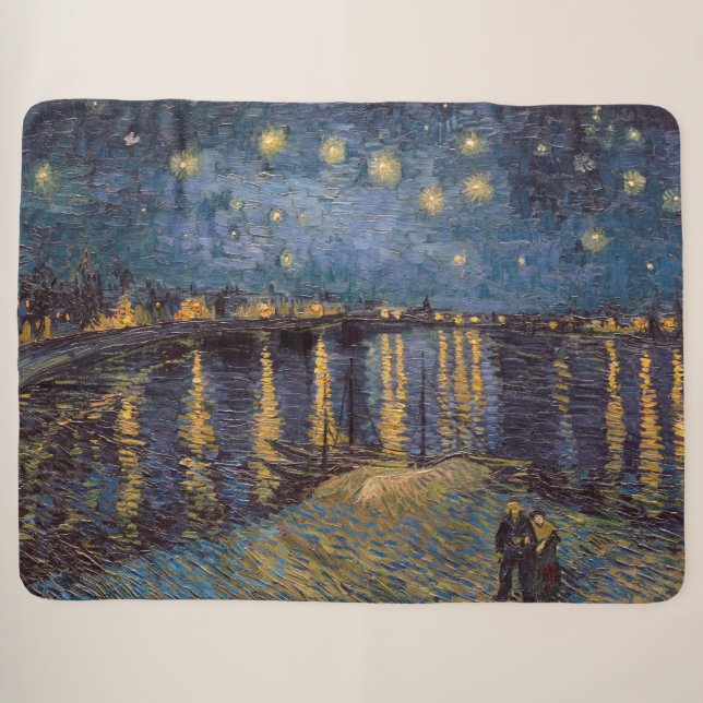 Starry Night Over Rhone River by Vincent Van Gogh Sherpa Blanket (Front (Horizontal))