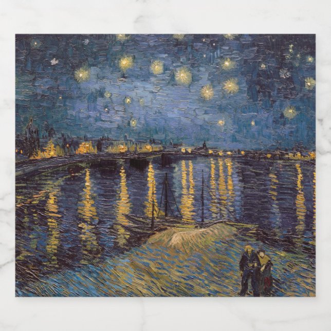 Starry Night Over Rhone River by Vincent Van Gogh Sparkling Wine Label (Single Label)
