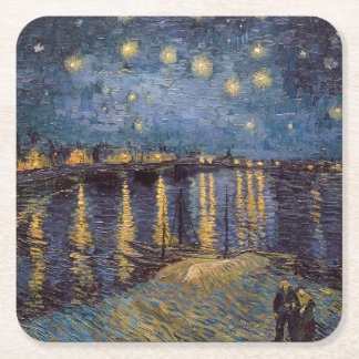 Starry Night Over Rhone River by Vincent Van Gogh Square Paper Coaster