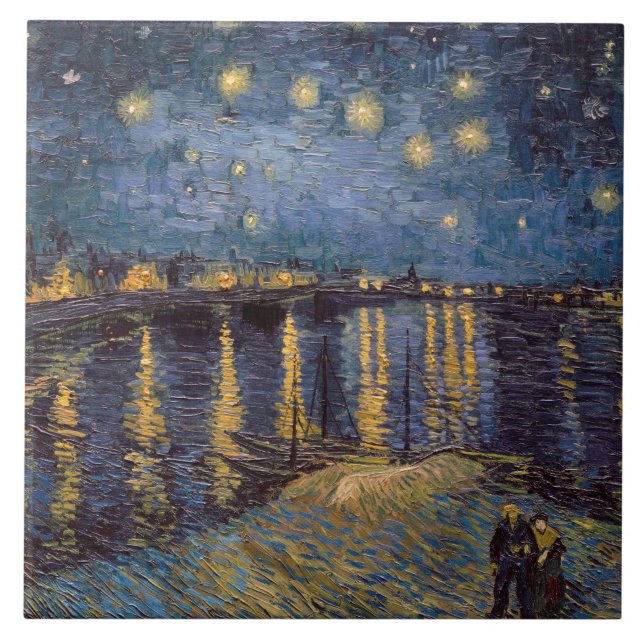 Starry Night Over Rhone River by Vincent Van Gogh Tile (Front)