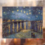 Starry Night Over Rhone River by Vincent Van Gogh Window Cling<br><div class="desc">Dreamlike story inspired by Vincent Van Gogh's Night Over the Rhône: The air hummed with the low thrum of the river, a lullaby that lulled the senses. Two figures, their faces obscured by the soft glow of the gas lamps, strolled along the riverbank. They moved with a gentle sway, as...</div>