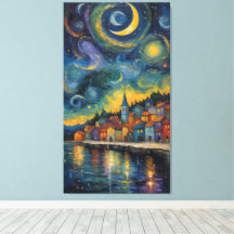 Starry Night Over the Harbour Village