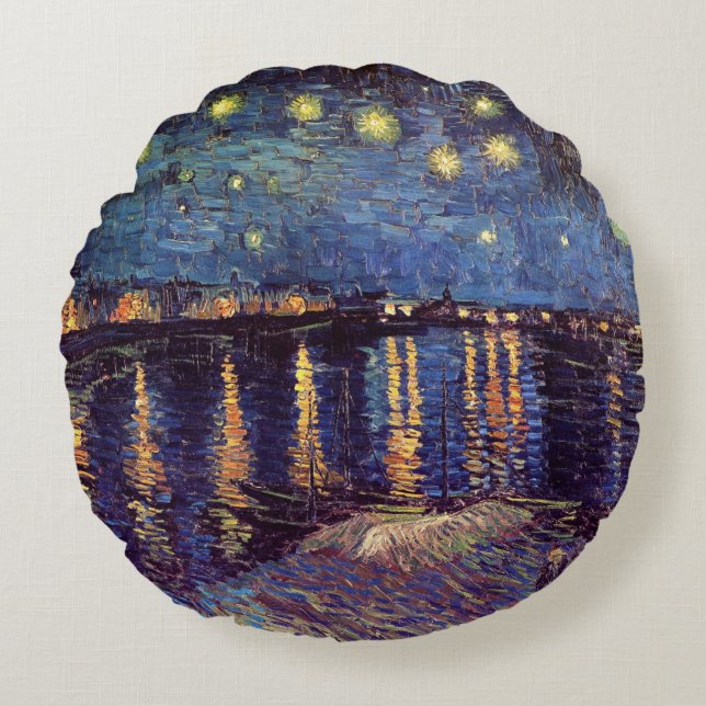 Starry Night Over the Rhone by Vincent van Gogh Round Pillow (Front)
