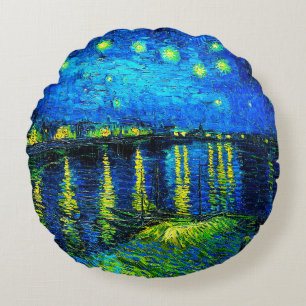 Starry Night Over the Rhone by Vincent Van Gogh Round Pillow