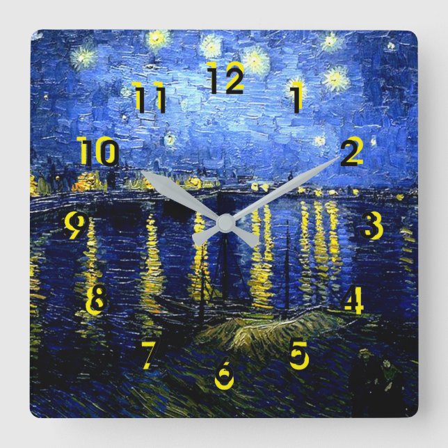 Starry Night over the Rhone, Van Gogh art Square Wall Clock (Front)