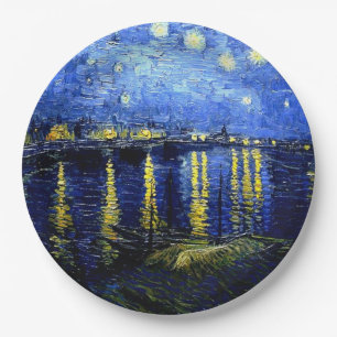 Starry Night over the Rhone, van Gogh masterpiece Paper Plate