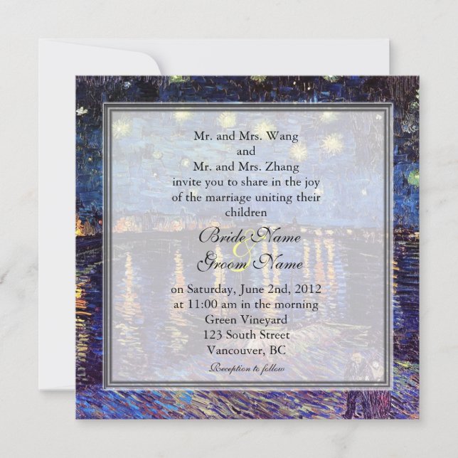 Starry Night over the Rhone, wedding Invitation (Front)
