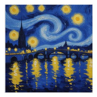 Starry night over the river poster