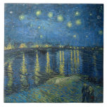 Starry Night Over the River Rhone (by van Gogh) Tile<br><div class="desc">This design features a painting by the Dutch Post-Impressionist artist Vincent van Gogh (1853–1890), who is widely recognized as one of the most influential figures in the history of Western art. It is a landscape painting, showing the French city of Arles at night from the bank of the River Rhône....</div>