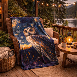 Starry Night Owl Fleece Blanket