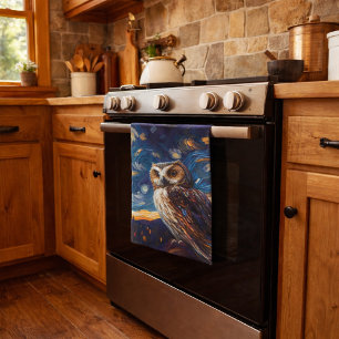 Starry Night Owl Kitchen Towel