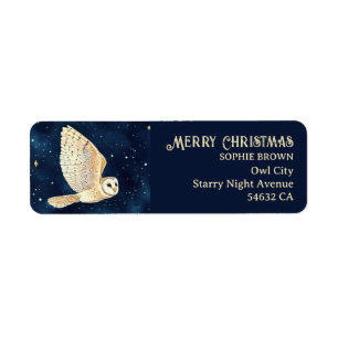 Starry Night Owl Watercolor Xmas Return Address