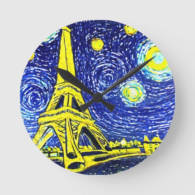 Starry Night Paris France Round Clock (Front)