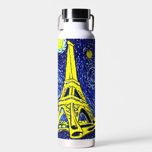 Starry Night Paris France Water Bottle (Front)