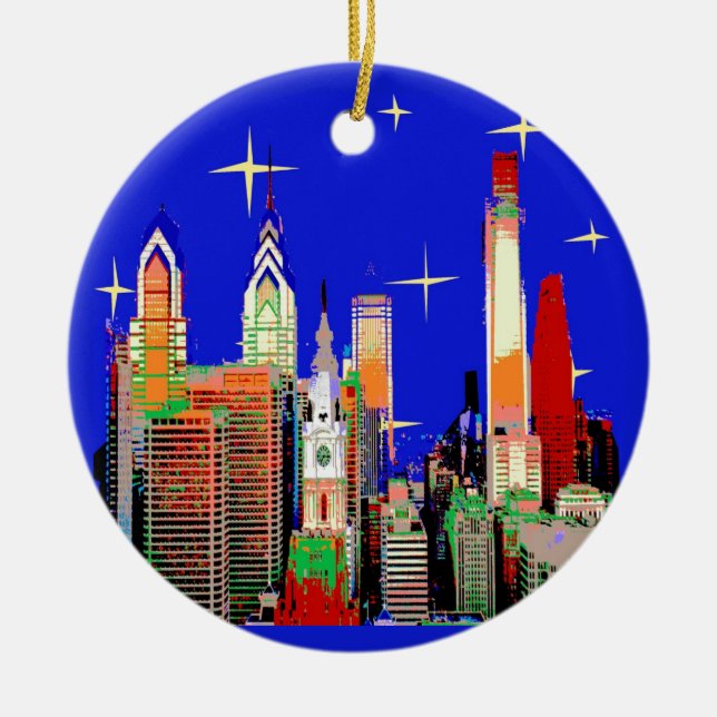 Starry Night Philadelphia, Abstract Sky with Stars Ceramic Ornament (Front)