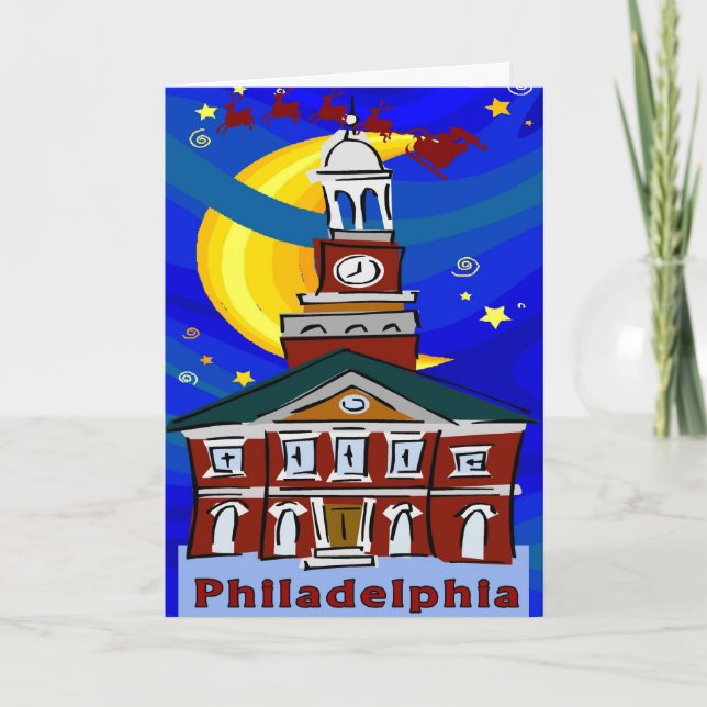 Starry Night Philadelphia Santa Holiday Card (Front)