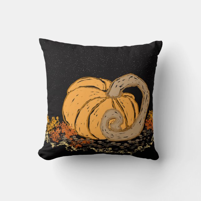 Starry Night Pumpkin Patch Throw Pillow (Front)