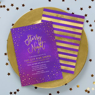 Starry Night Purple Faux Gold School Dance Invitation