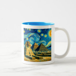 Starry Night Pyramids Sphinx Egypt Two-Tone Coffee Mug
