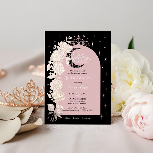 Starry Night Quinceanera Floral Celestial Moon (Starry Night Quinceanera Floral Celestial Moon Foil Invitation)