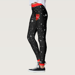 Starry Night Red Hearts Black Leggings (custom.)