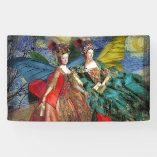 Starry Night Rococo Maidens Butterfly Wings Art Banner