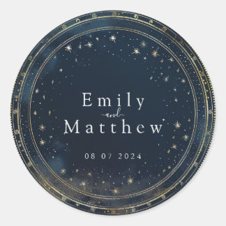 Starry Night Romance Wedding Classic Round Sticker