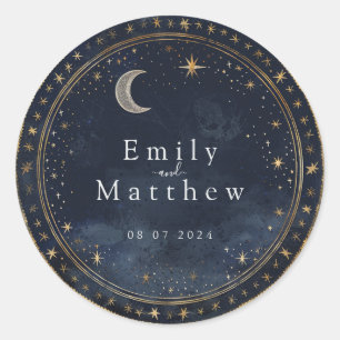 Starry Night Romance Wedding Classic Round Sticker