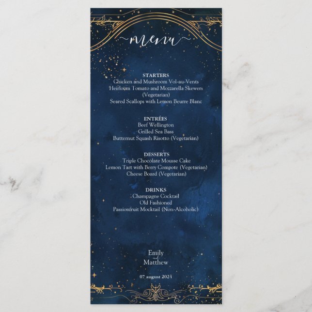 Starry Night Romance Wedding Menu (Front)