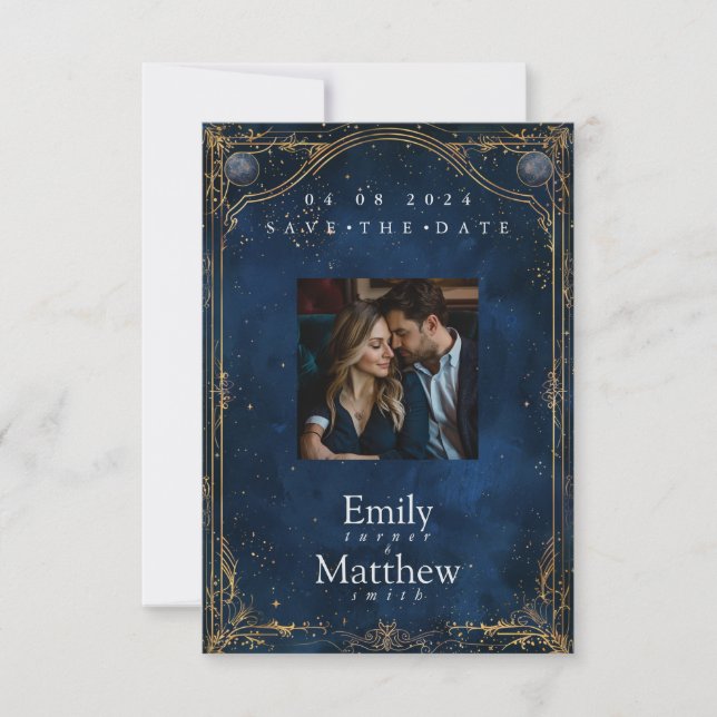 Starry Night Romance Wedding Save The Date (Front)