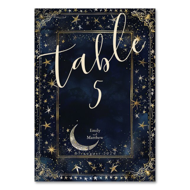 Starry Night Romance Wedding Table Number (Front)