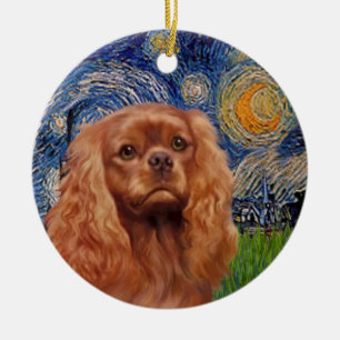 Starry Night - Ruby Cavalier King Charles Ceramic Ornament