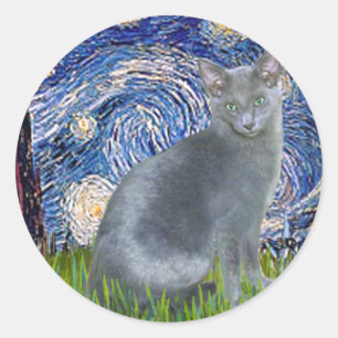 Starry Night - Russian Blue cat 2 Classic Round Sticker