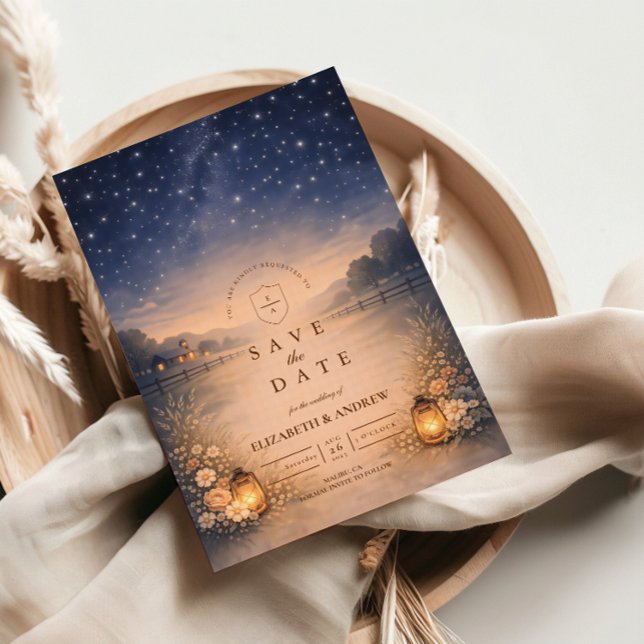 Starry Night Rustic Meadow Wedding Save The Date (Creator Uploaded)