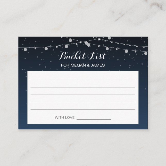 Starry Night Rustic Wedding Bucket List Ideas Card (Front)