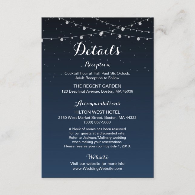 Starry Night Rustic Wedding Details Card (Front)