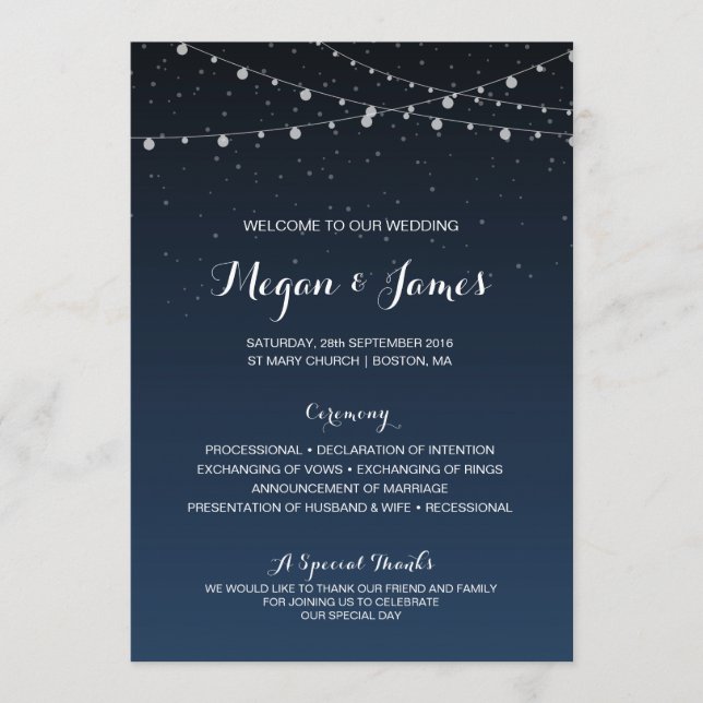 Starry Night Rustic Wedding Program (Front)