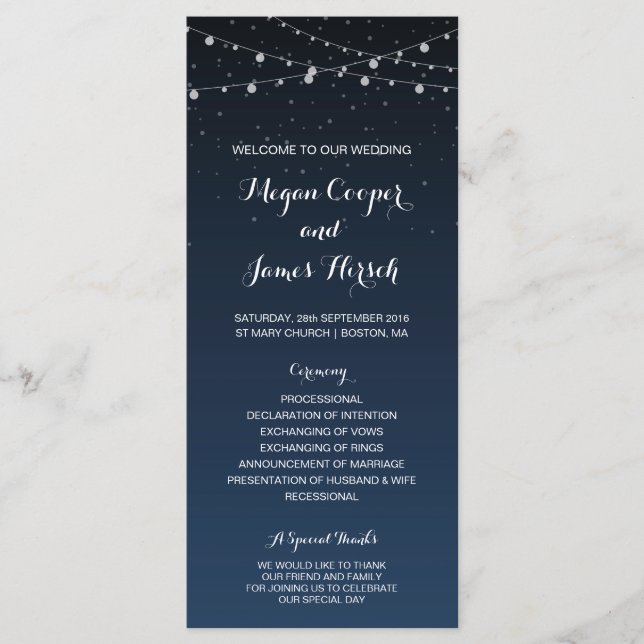 Starry Night Rustic Wedding Programme (Devant)