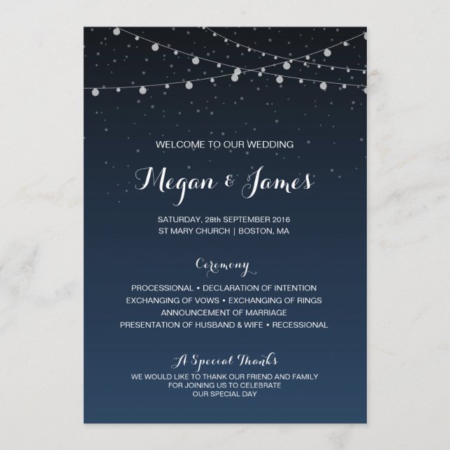 Starry Night Rustic Wedding Programme (Devant)