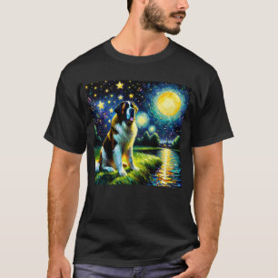 Starry Night Saint Bernard Dog Van Gogh Lover T-Shirt