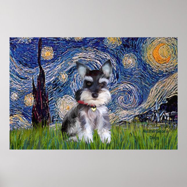 Starry Night - Schnauzer Puppy #10 Poster (Front)