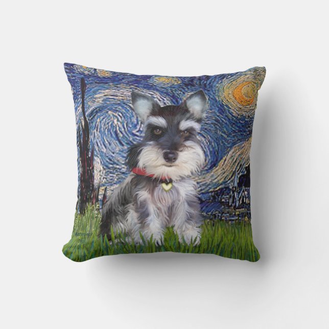 Starry Night - Schnauzer Puppy #10 Throw Pillow (Front)