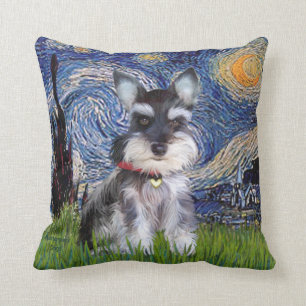 Starry Night - Schnauzer Puppy #10 Throw Pillow